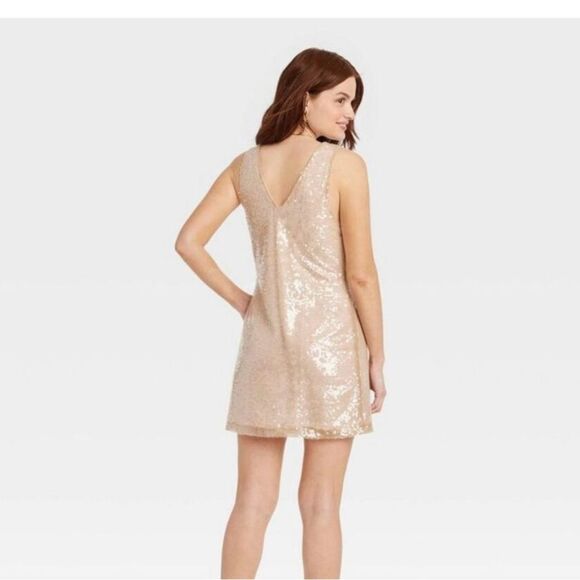 NWT Cream Sequin Party Mini Dress M - Picture 2 of 5